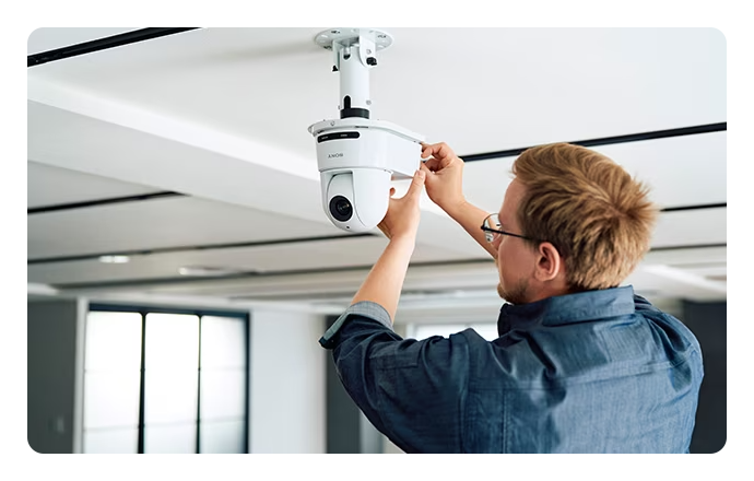 sony ptz camera srga40 being attached the ceiling