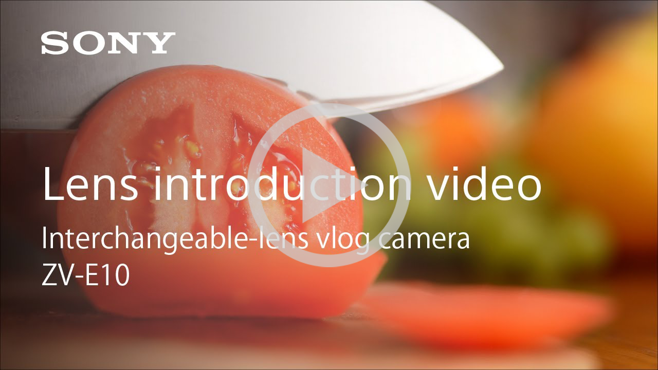 youtube video thumbnail for Sony with a close up shot of a tomato being sliced with chefs knife with coloured vegetables in the background
