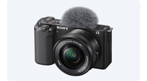 Sony ZV-E10 with lens and windjammer on top
