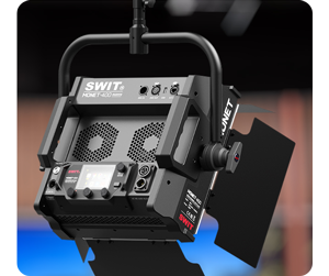 SWIT Monet-400 LED Panel light hanging from ceiling mounted yoke