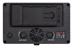 rear view of SWIT LED light panel showing DC plate attachment