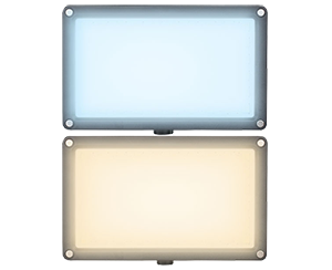 Two LED panels showing daylight and tungsten light colour illuminance