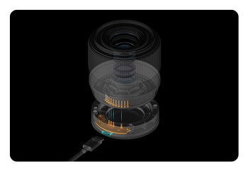 usb c cable connecting to the AF 56mm F1.8 APS-C camera lens