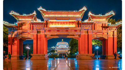 TTArtisan 10mm F2 ASPH sample photograph of traditional chinese temple gates illuminated at night