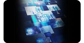 Graphic illustration of video feeds on black background