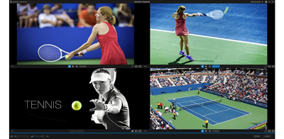 Vizrt Multiview software window showing 4 video feeds of female tennis players