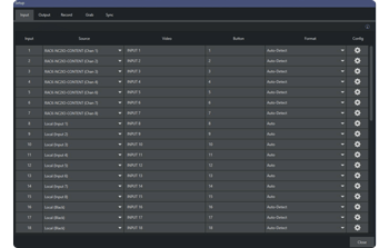 Software screenshot of vizrt tricaster input output configurations