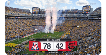 broadcast still of american football stadium filled with audience and broadcast graphics overlayed