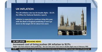 Screenshot of news broadcast covering uk inflation