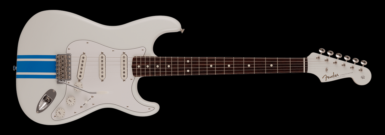 2023 Collection Made in Japan Traditional 60s Strat Olympic White with Blue Competition Stripe