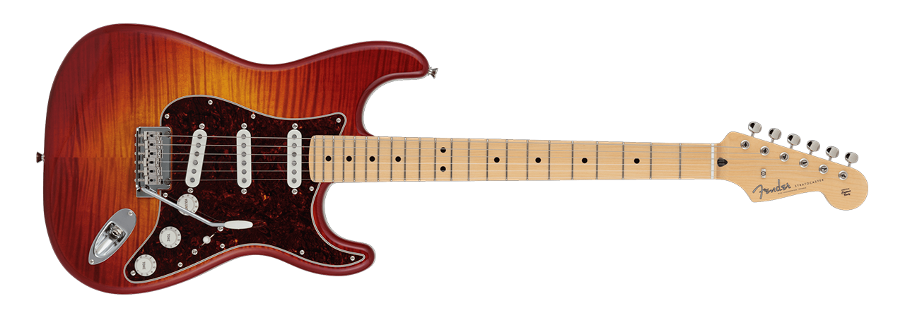 Fender 2024 Collection Made in Japan Hybrid II Stratocaster Flame Sunset Orange Transparent