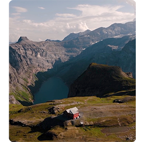 nordic landscape photo of a fjord with a red house shot on mini 4 pro