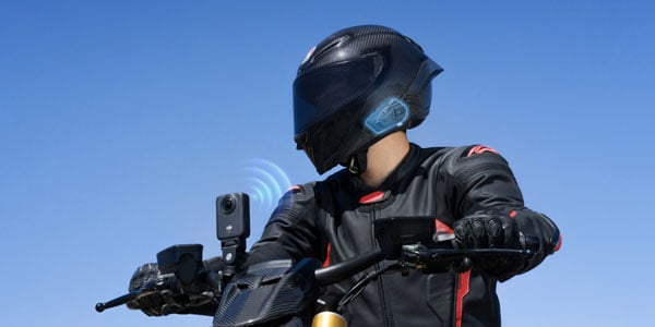 motorcyclist with bluetooth headset