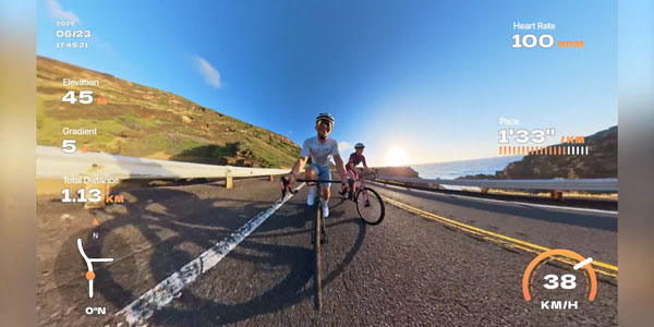 road cyclists travelling on road with sports dash overlay