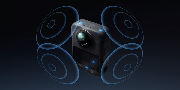 DJI Osmo 360 illustration showing stereo microphone audio recording