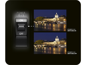 Panasonic Optical images stabilisation comparison showing a building lit up at night