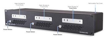 annotated Sonnet RackMac Mini 2024 showing front panel connections