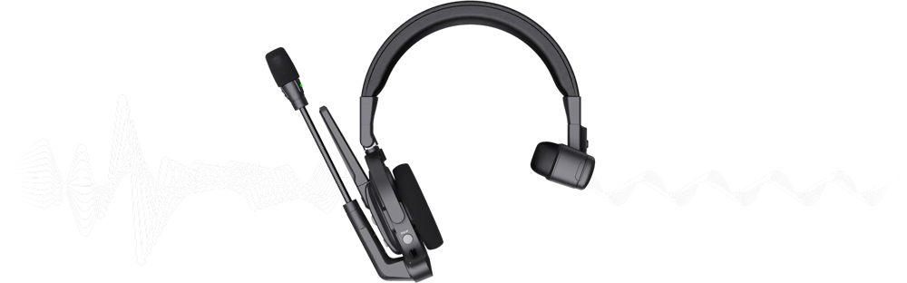 Accsoon Como wireless intercom system headset with soundwave behind it