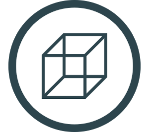 3D cube icon in circle