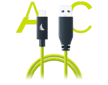 Angelbird Solid Flex Cable USB-A to C 3.2 Lime 1 foot/32cm cable