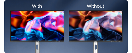 side by side image of ASUS ProArt PA27JCV 27inch with backlight sensor activated