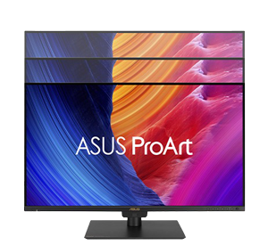 ASUS ProArt pa27ucge showing height adjustment steps