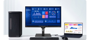 ASUS ProArt Workstation and laptop connected to monitor in white office space