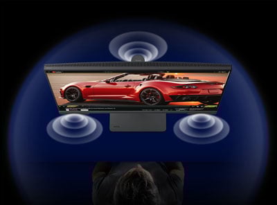 illustration showing sound emitting from the BenQ PV3200U 4K monitor