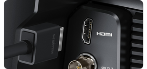 close up of the blackmagic studio camera 4k pro g2 hdmi port