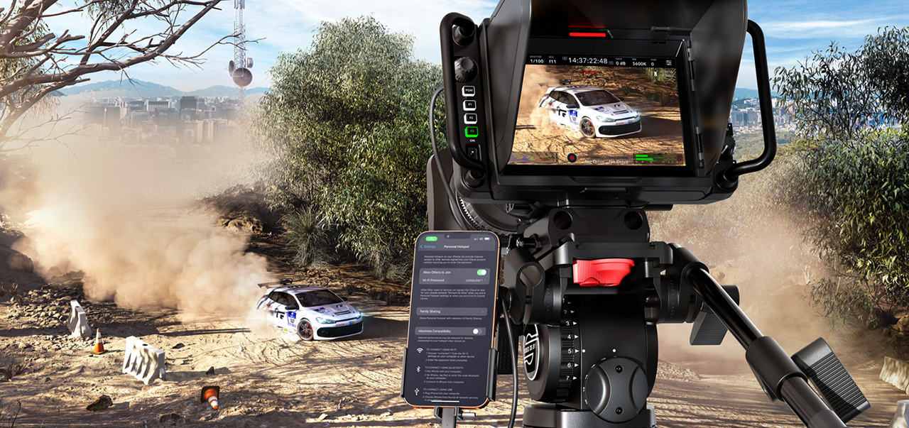 hero image of the blackmagic studio camera 4k pro g2 being used to film a rally race