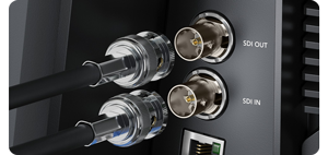 close up of the blackmagic studio camera 4k pro g2 sdi ports
