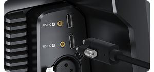 close up of the blackmagic studio camera 4k pro g2 usb ports