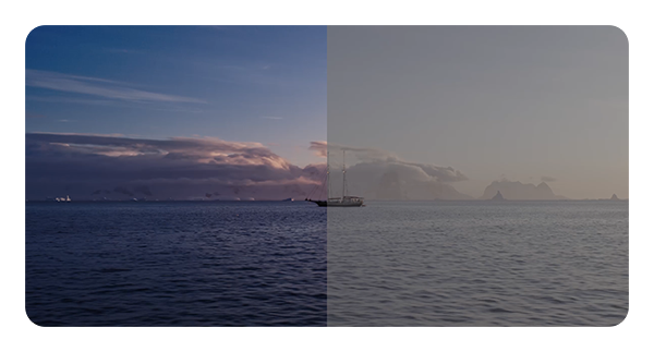 comparison image of a ship sailing on the water taken with with the DJI Mavic 4 Pro drone