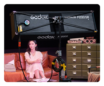 rear view of the godox led mat on set showing the bracket