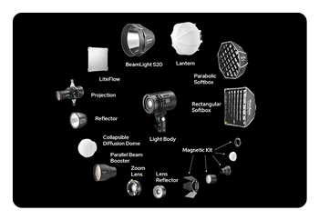 knowled led light surrounded by a variety of accessoriees