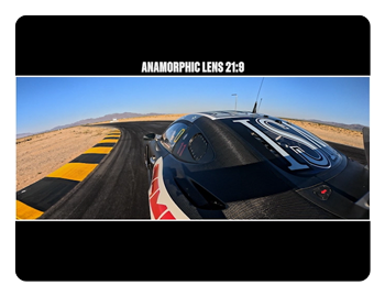 sample shot of a race car in 21:9 with the anamorphic lens mod