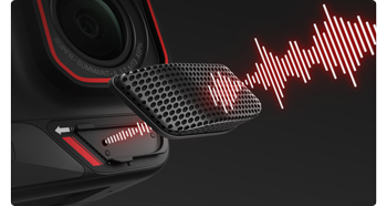close up of insta360 ace pro 2 microphone with waveform