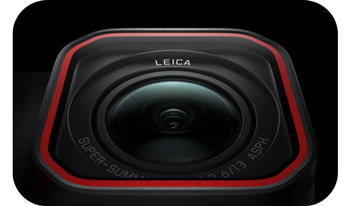 Close up image of insta360 ace pro 2 leica lens on black background