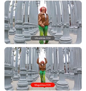 split comparison image of footage with megaview FOV mode activated