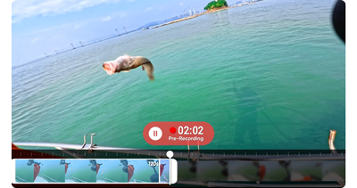 insta360 ace pro 2 pre-record still image of person catching fish from a boat in the ocean