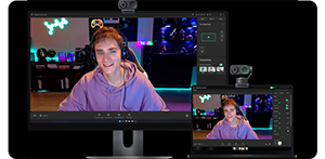 image of monitor with insta360 control software window open with stream preview