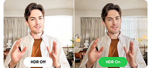 split image comparison of YouTuber in bright living room scene on from webcam and link 2