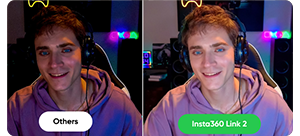 split image comparison of streamer in dark scene on from webcam and link 2