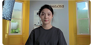 image of asian woman sitting infront of Insta360 product display shelf