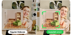 Split image comparison of webcam auto focus detection of woman holding diorama to camera