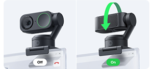 side by side images of insta360 link 2 activating privacy mode