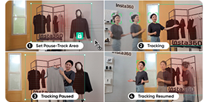 4 split screen image of Insta360 Link 2 pause track area in use