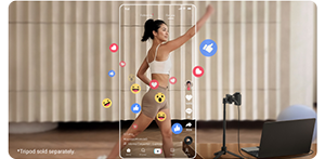 image of fitness influencer creating facebook livestream content with insta360 link 2