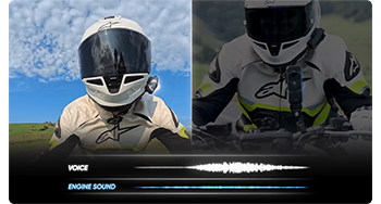 motorcycle rider with bluetooth headset connected and insta360 x5 camera