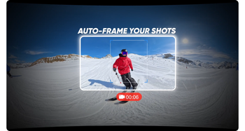 360 image preview of skiier wearing red jacket travelling down mountain